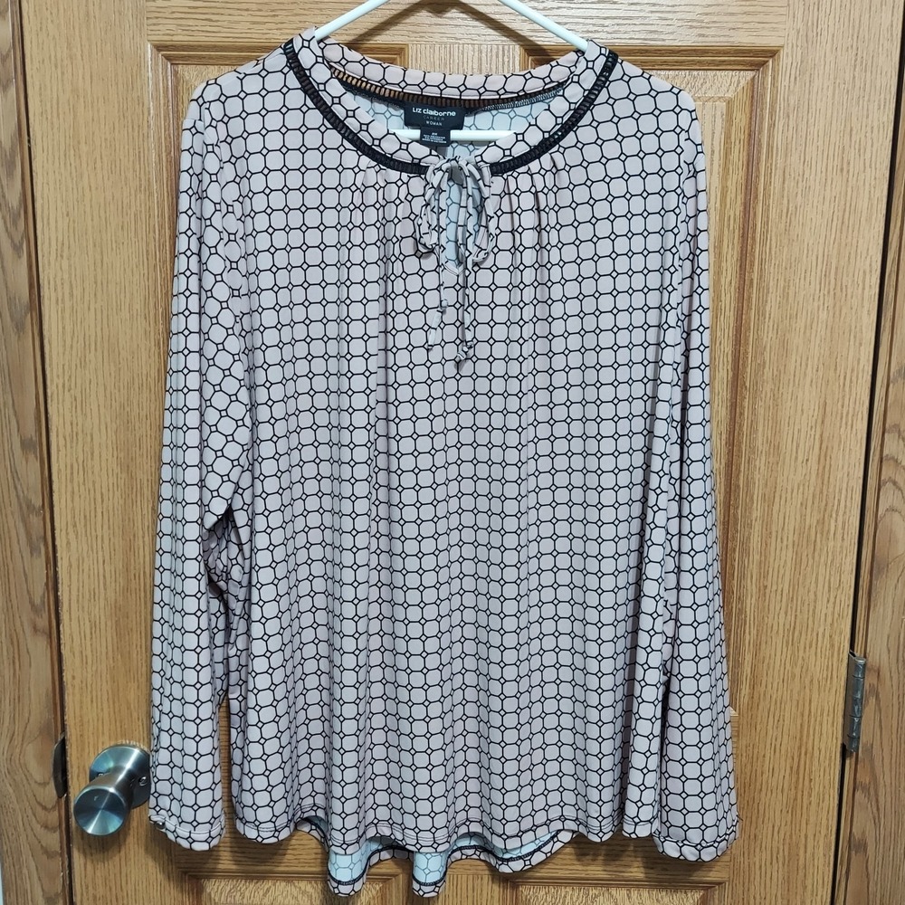 Liz Claiborne Career Woman Long Sleeve Blouse Pink Black 2XL